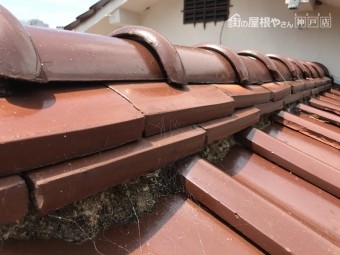 劣化してゆがんだ熨斗瓦