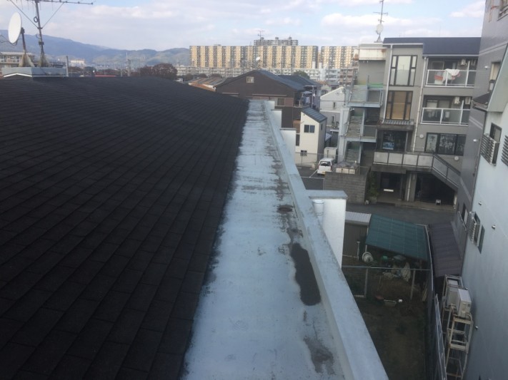 雨漏り現調 マンション屋上谷部分の調査
