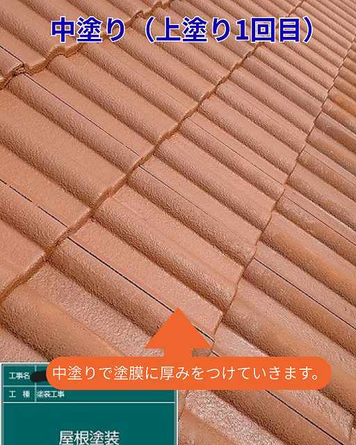 中塗り　上塗り1回目　屋根